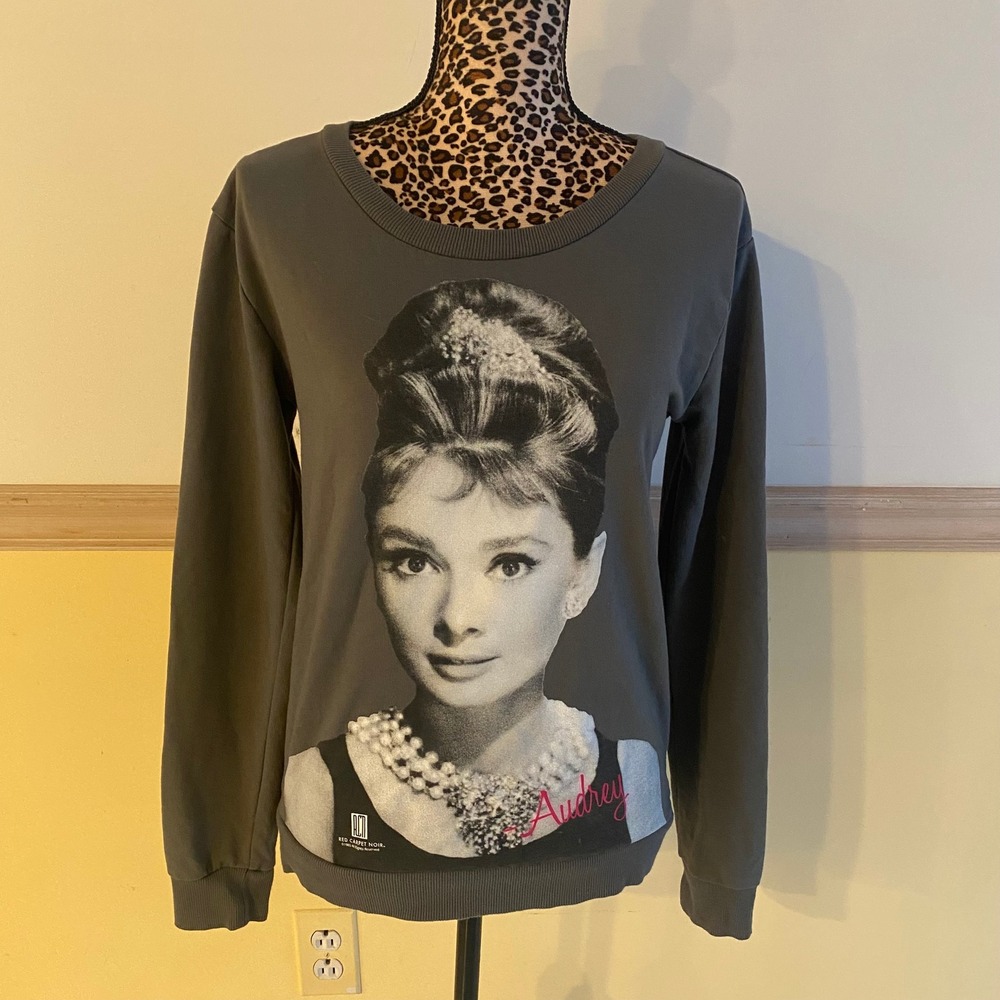 ACN Audrey Hepburn Graphic Sweatshirt Women's Gray Long Sleeve Top Size S